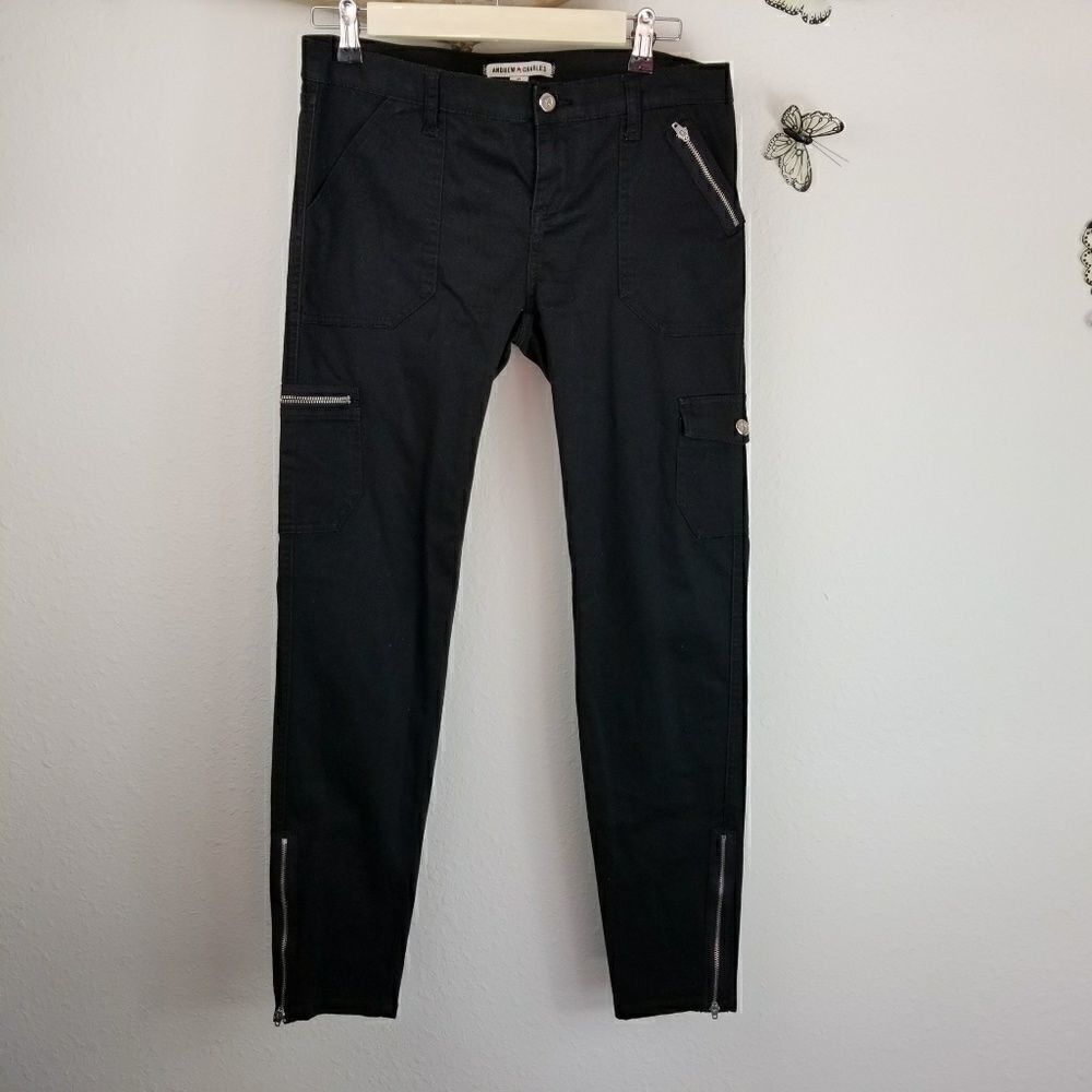 Andrew Charles moto cargo zip black skinny jeans